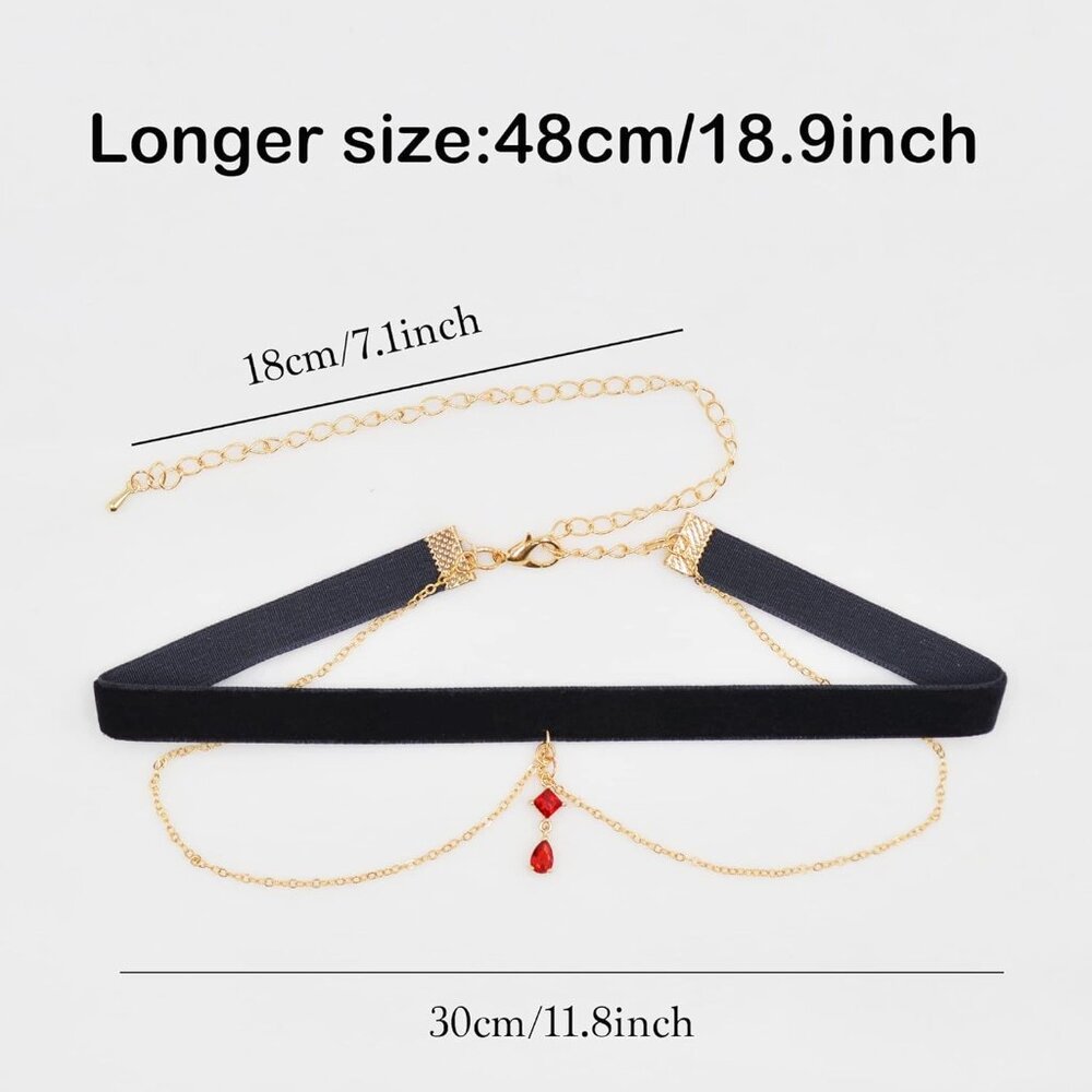 Black Velvet Red Pendant Choker Necklace for Women Gothic Lace Chokers Necklace - Picture 3 of 6